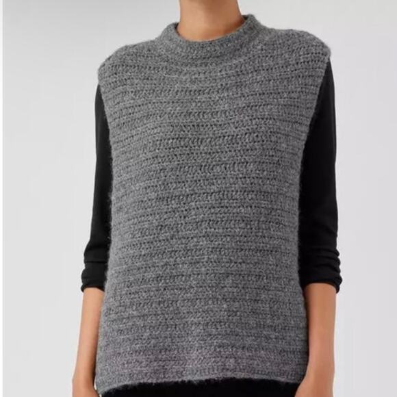 Eileen Fisher Peruvian Alpaca Crochet Mock Neck Vest Top Gray Size XL - Picture 1 of 11
